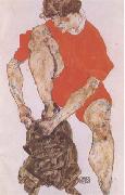 Egon Schiele Female Model in Bright Red Jacket and Pants (mk09) oil on canvas